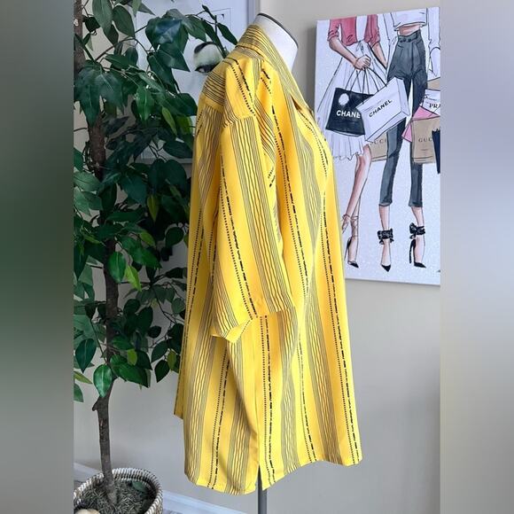 Maestro Vintage 90s Y2K Striped Yellow City Button Down Shirt Mens Size Large - Picture 4 of 6